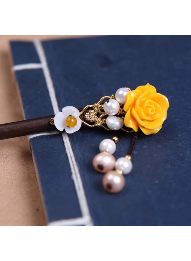 TOP SEWING Wooden Hair Pins 7" Chinese Yellow Flower Hair Sticks For Long Hair 1 Pack Buns Accessories for Girl - Image 3