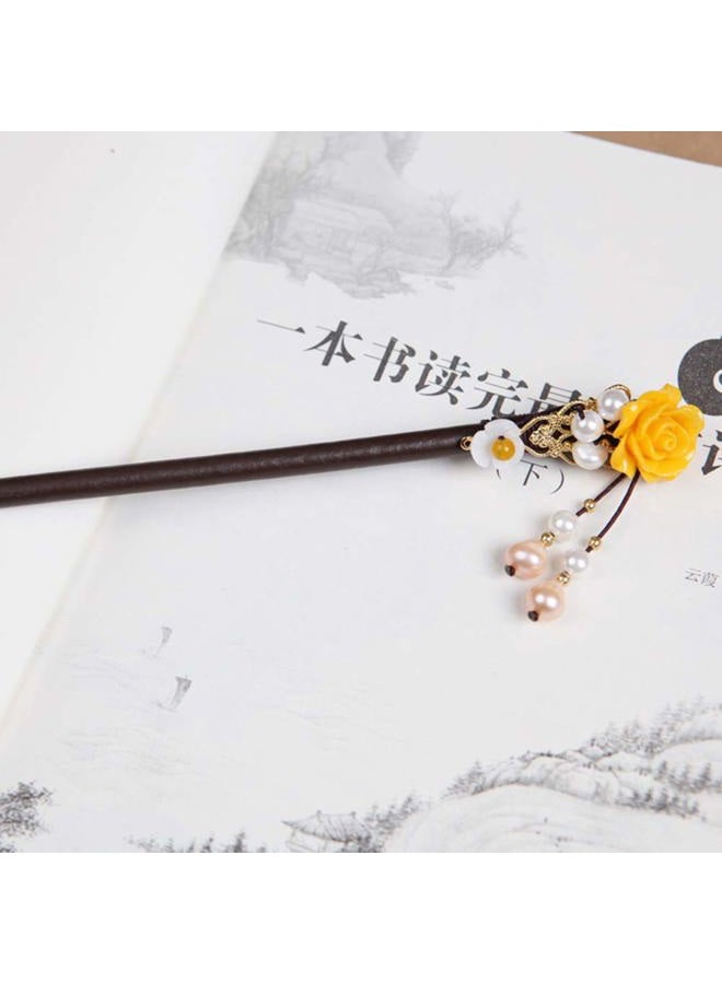 TOP SEWING Wooden Hair Pins 7" Chinese Yellow Flower Hair Sticks For Long Hair 1 Pack Buns Accessories for Girl - Image 5