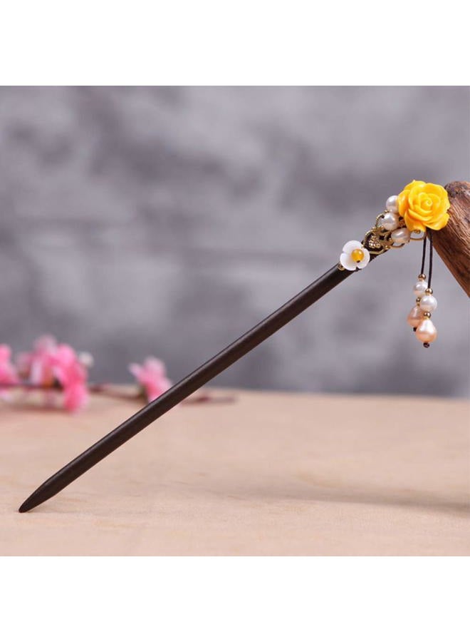 TOP SEWING Wooden Hair Pins 7" Chinese Yellow Flower Hair Sticks For Long Hair 1 Pack Buns Accessories for Girl - Image 1