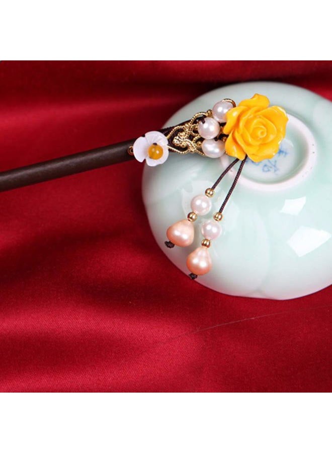 TOP SEWING Wooden Hair Pins 7" Chinese Yellow Flower Hair Sticks For Long Hair 1 Pack Buns Accessories for Girl - Image 4