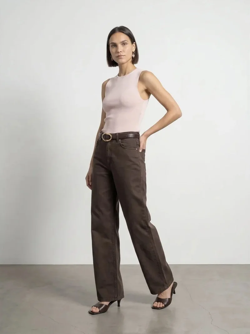 ديلفين Dilvin High-Waist Wide-Leg Denim Jeans