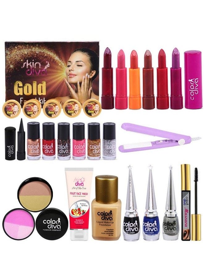 adbeni - Karwa Chauth Makeup Combo With Gold Facial Kit & Hair Straightener Pack Of 23 (Gc1427) - Image 1