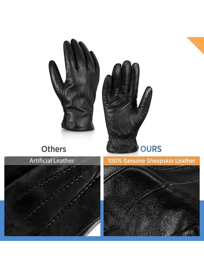 Alepo Genuine Sheepskin Leather Gloves For Men, Winter Warm Touchscreen Texting Cashmere Lined Driving Motorcycle Gloves (Black-XXL) - Image 3