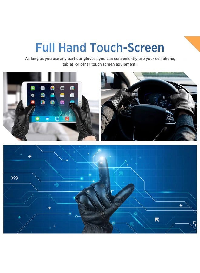 Alepo Genuine Sheepskin Leather Gloves For Men, Winter Warm Touchscreen Texting Cashmere Lined Driving Motorcycle Gloves (Black-XXL) - Image 4
