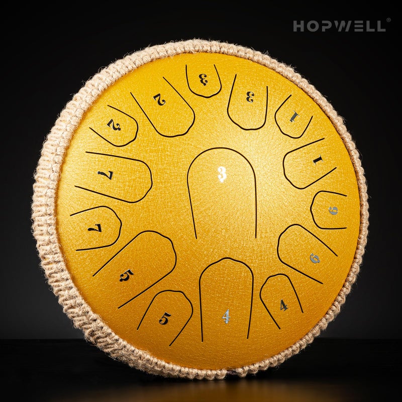 HOPWELL درام لسان هوبويل الفولاذي - 13 بوصة 15 نغمة - درام بان يدوي مع كتاب موسيقي، عصي درام وحقيبة حمل، دو ماجور (أصفر) - Image 2