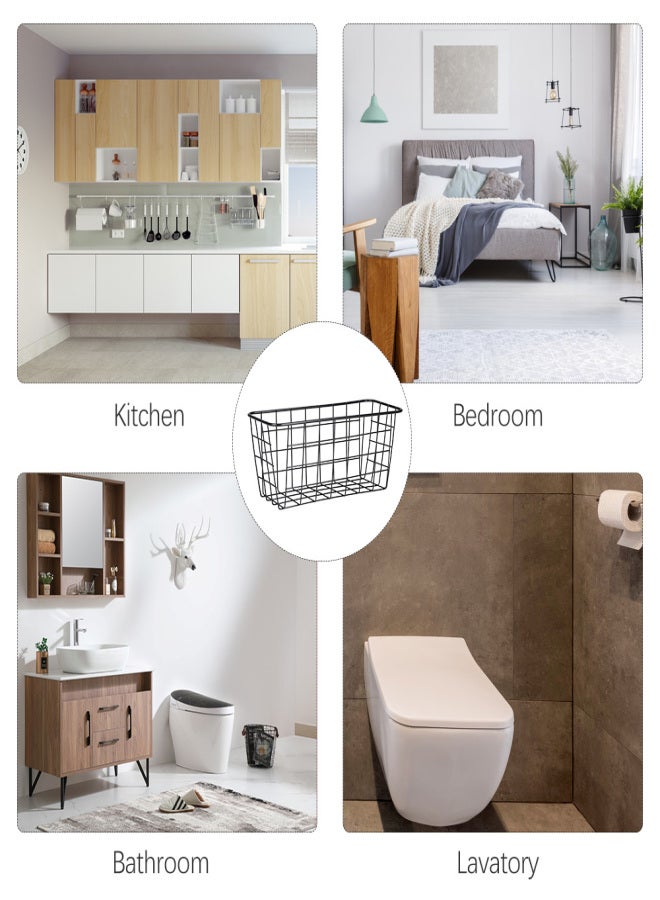 Iron Storage Basket Wall Mounted Storage Organizer Wire Hanging Basket Bathroom Shelf for Bedroom Bathroom Laundry Room - Image 2