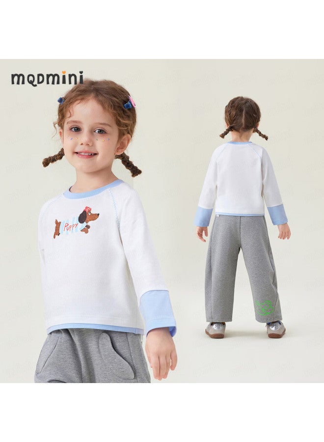 Mqdmini Girls' Long-sleeve T-shirt, 5a Antibacterial Children's T-shirt, Sweet Versatile Base Layer Top, Heart Dog Desig - Image 1