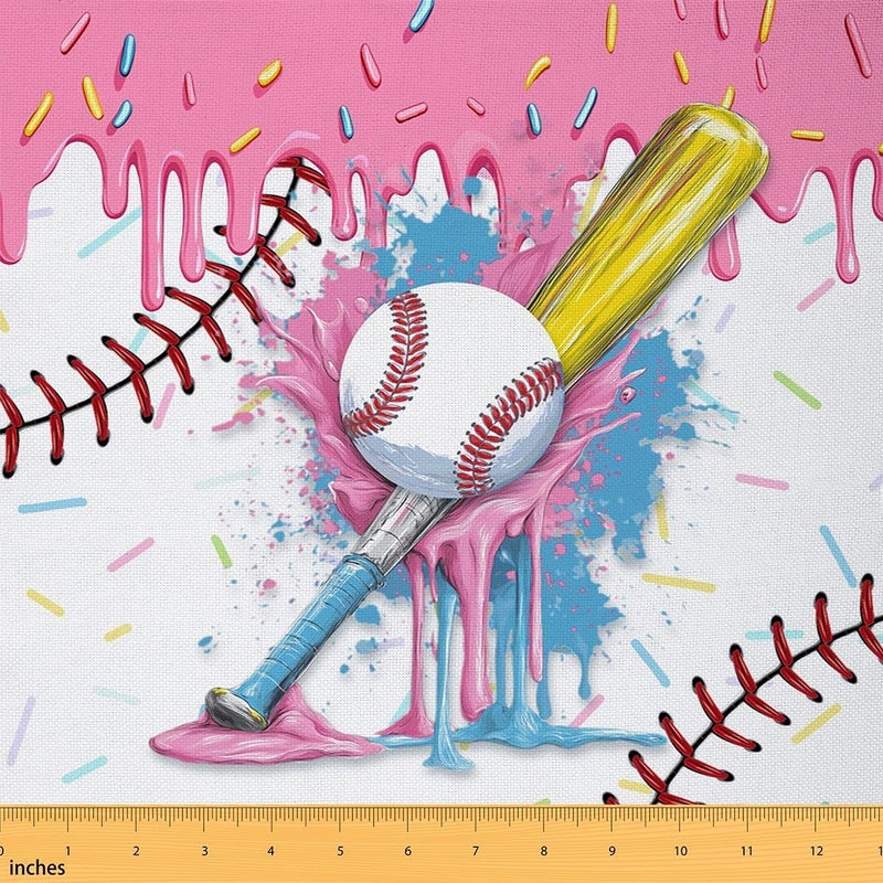Erosebridal Gaming Cream Baseball Games Pink Flannel Fabric by The Yard 2 Yards | Ice Cream Drip Decor Sports Kids Softball Upholstery Fabric for Chairs Candy Colorful Soft Not Stretchy Decor - Image 1