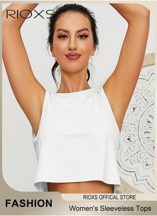 RIOXS - Women's Ice Silk Cooling Yoga Vest Breathable Quick Drying Sports Tank Top Revealing Sweatshirt Sleeveless Yoga Running Top - Image 1