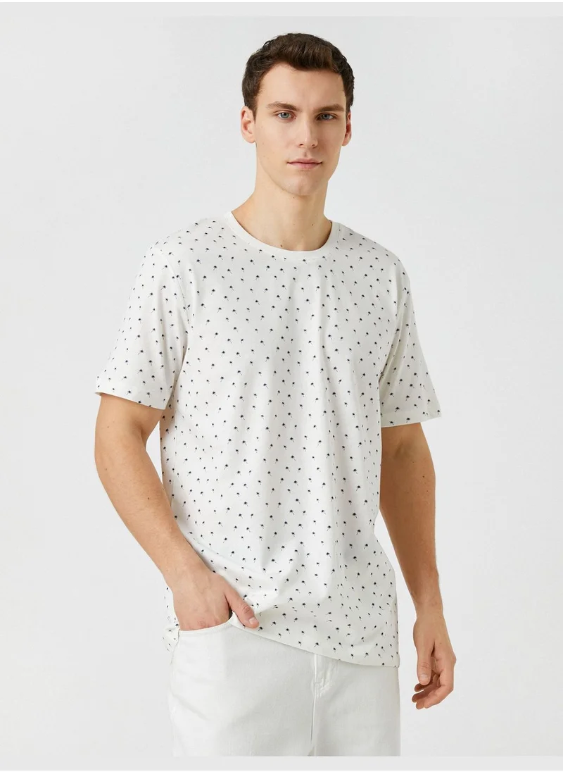 كوتون Palms Printed T-Shirt Slim Fit Crew Neck Cotton