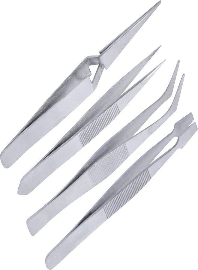 Luxuro Tweezers All Purpose (Set Of 4 Pcs) Stainless Steel Packed In A Pouch - Image 1