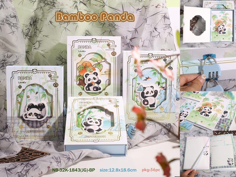 Korean Stationery Mini Transparent 3-Hole Binder Spiral Diary Notebook – Cute Kawaii Portable Journal Notebook Agenda for Girls & Students (80+ Pages) (bamboo panda c)