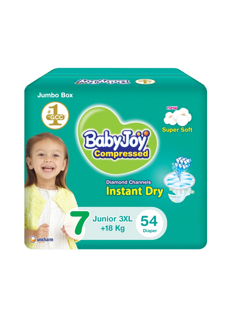 BabyJoy Compressed Diamond Pad Diaper, Size 7, Junior 3XL, 18+ Kg, Jumbo Box, 54 Diapers - Image 1
