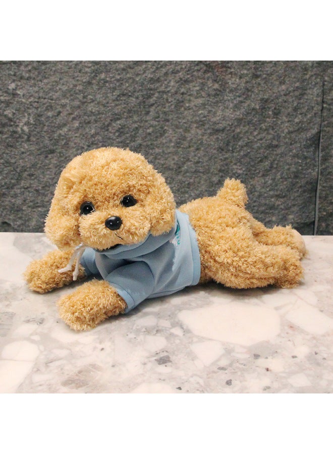 Cute Simulation Teddy Dog Plush Toy Dog Doll Doll Girl Children Sleeping Pillow Birthday Gift Ink-Specifications:Small Size, Total Length 35cm (collect And Get A Random Clip)-Color:Light Brown Dog Blue Sweatshirt - Image 1