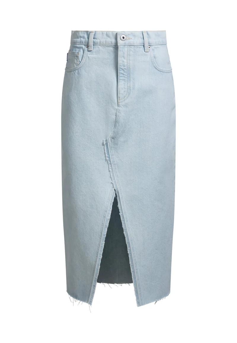 HUGO Midi skirt in blue denim with frayed hem