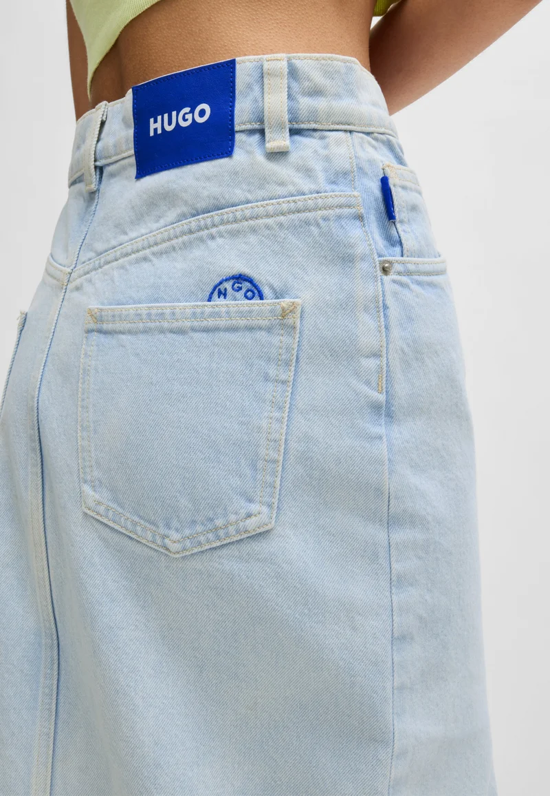 HUGO Midi skirt in blue denim with frayed hem