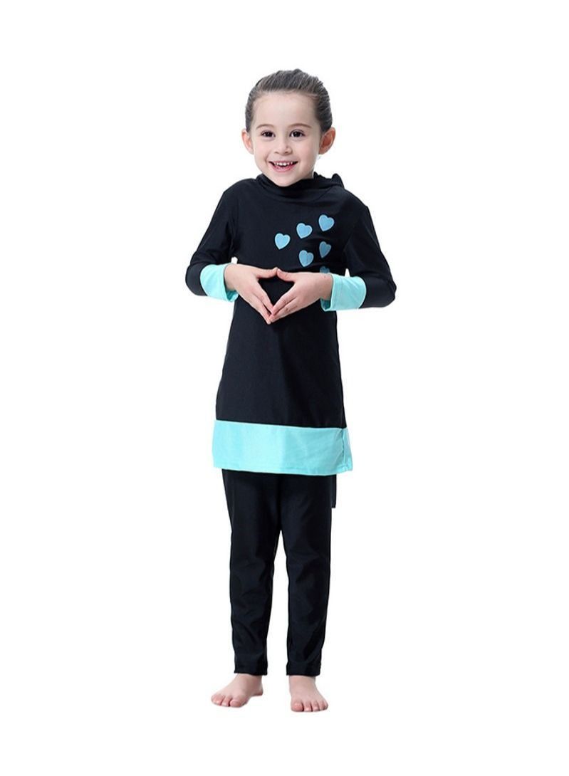 Heart Printed Long Sleeves Burkinis Black/Blue - Image 1