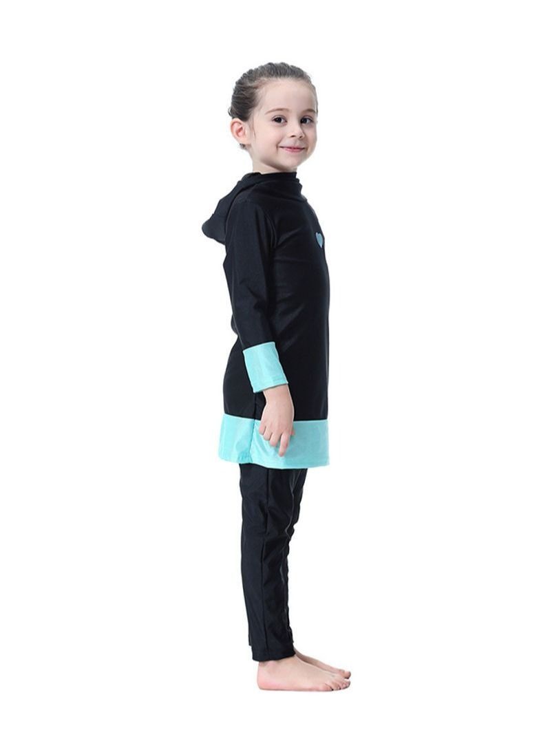 Heart Printed Long Sleeves Burkinis Black/Blue - Image 3