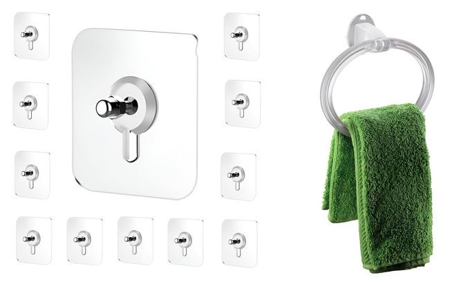 WALL MOUNTED ADHESIVE HOOKS STAINLESS STEEL ABS NAIL FREE SEAMLESS ADHESIVE 10 PACK WALLMOUNTED PLASTIC TOWEL RING HOLDER DURABLE AND SPACESAVING BATHROOM ACCESSORY