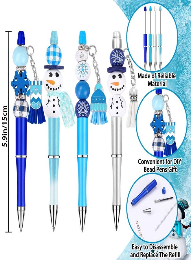 Vellibring 12 Set Christmas Beadable Pens Plastic Bead Pens Winter Snowman Blue Bulk Ballpoint DIY Crafting Pens Making Kit with Pendants Lobster Clasps for Students Teens School Office Supplies - Image 3