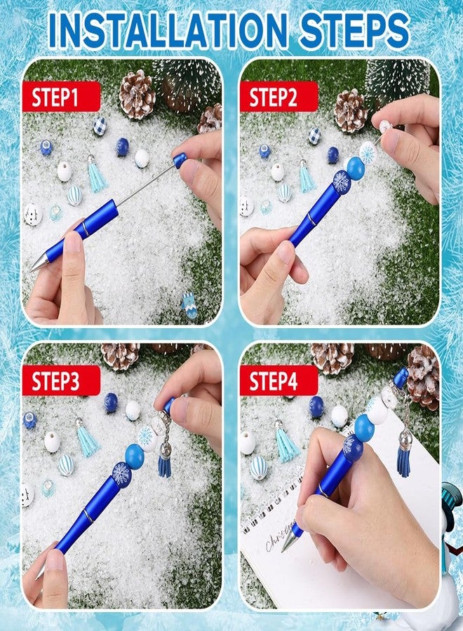 Vellibring 12 Set Christmas Beadable Pens Plastic Bead Pens Winter Snowman Blue Bulk Ballpoint DIY Crafting Pens Making Kit with Pendants Lobster Clasps for Students Teens School Office Supplies - Image 4