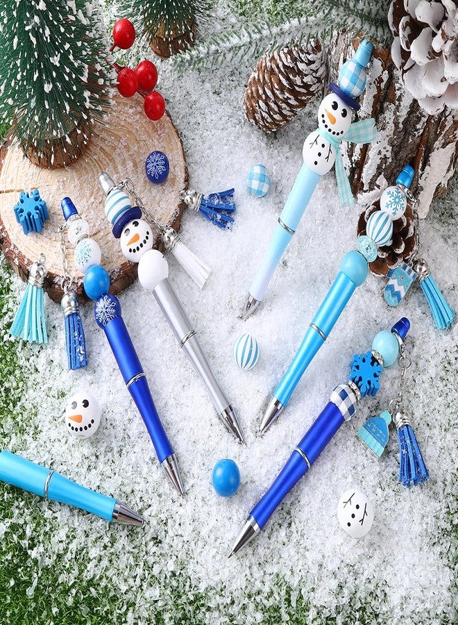 Vellibring 12 Set Christmas Beadable Pens Plastic Bead Pens Winter Snowman Blue Bulk Ballpoint DIY Crafting Pens Making Kit with Pendants Lobster Clasps for Students Teens School Office Supplies - Image 5