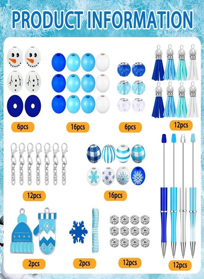Vellibring 12 Set Christmas Beadable Pens Plastic Bead Pens Winter Snowman Blue Bulk Ballpoint DIY Crafting Pens Making Kit with Pendants Lobster Clasps for Students Teens School Office Supplies - Image 2