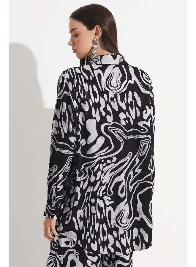 JUNE June Women Exclusive Rayon Blend Boyfriend/Wide Fit Patterned Shirt Black