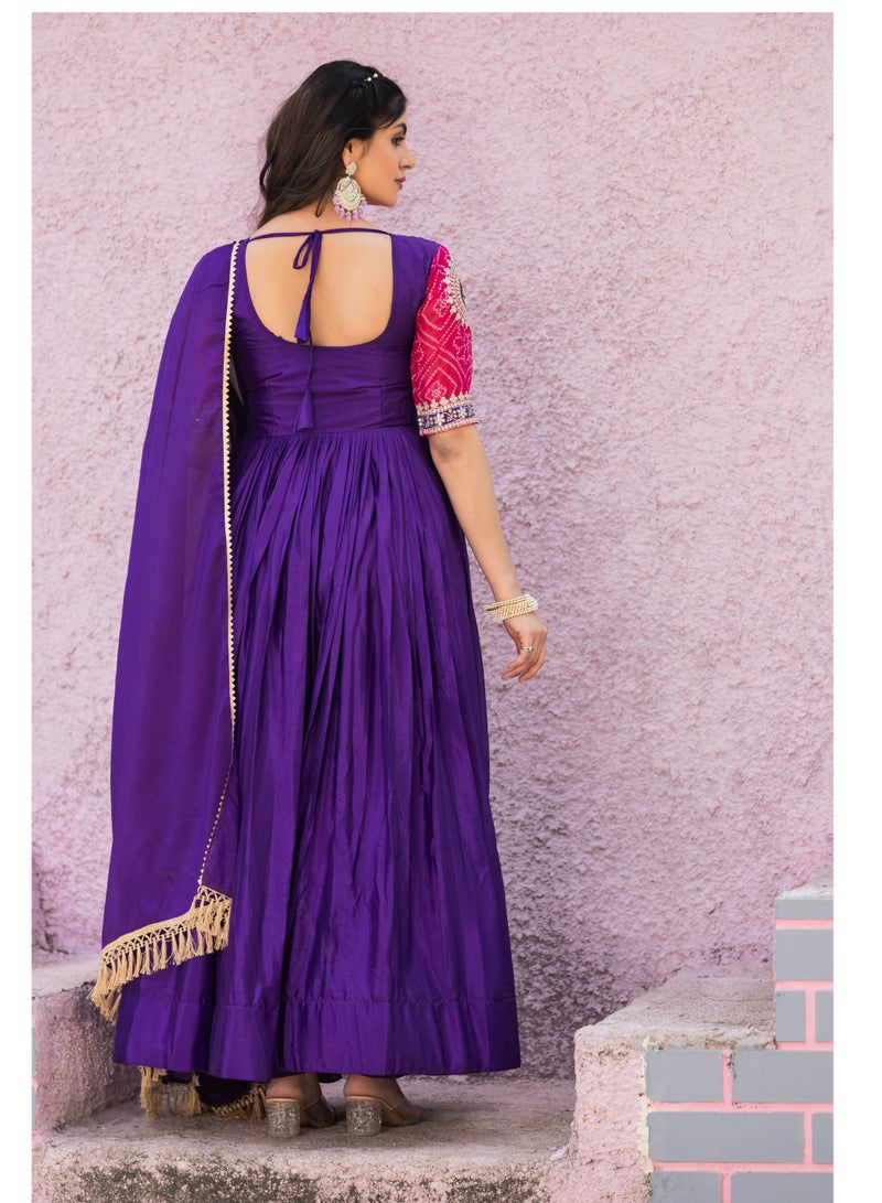 Super Asian Anarkali Gown - Exquisite Bandhej & Sequence Embroidery Collection  - Image 2