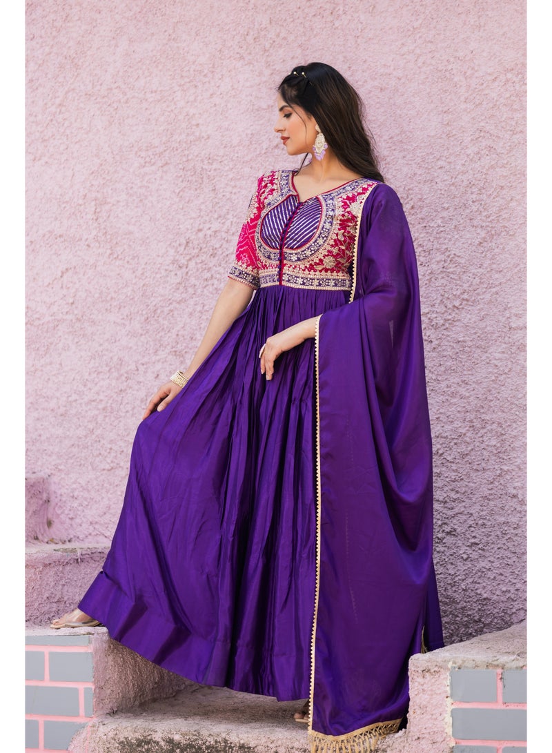 Super Asian Anarkali Gown - Exquisite Bandhej & Sequence Embroidery Collection  - Image 4