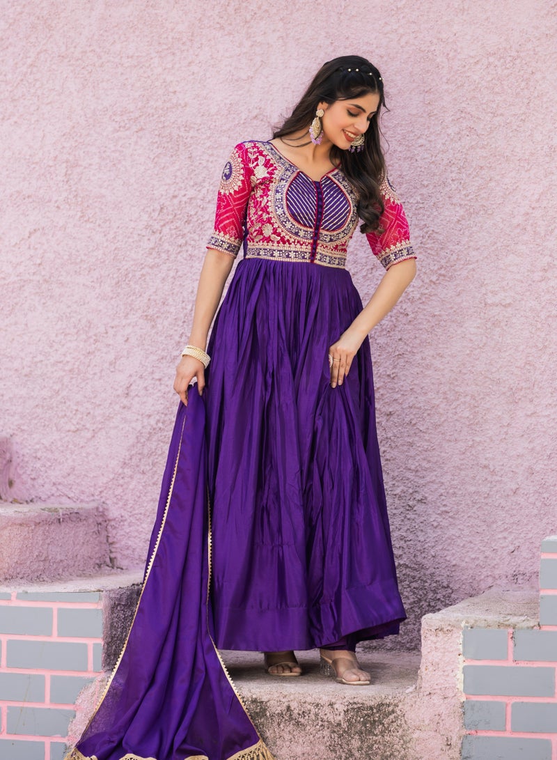 Super Asian Anarkali Gown - Exquisite Bandhej & Sequence Embroidery Collection  - Image 1