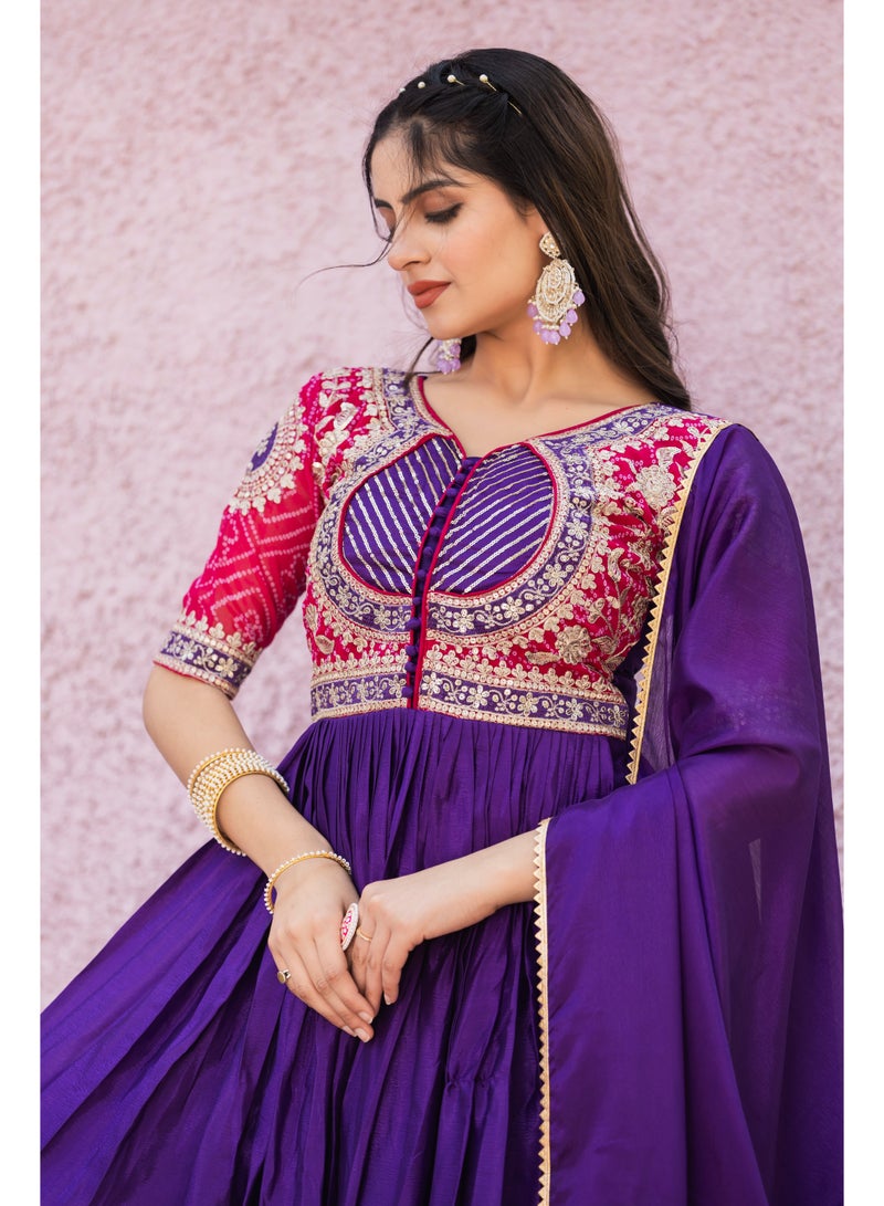 Super Asian Anarkali Gown - Exquisite Bandhej & Sequence Embroidery Collection  - Image 5