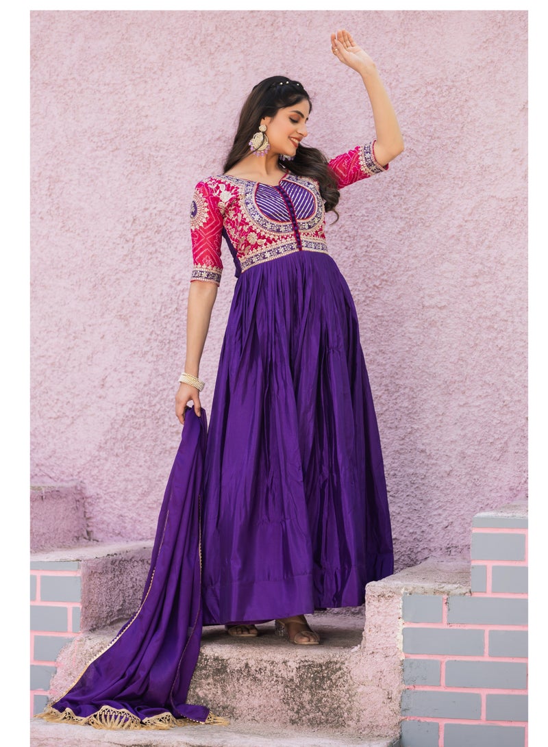 Super Asian Anarkali Gown - Exquisite Bandhej & Sequence Embroidery Collection  - Image 3