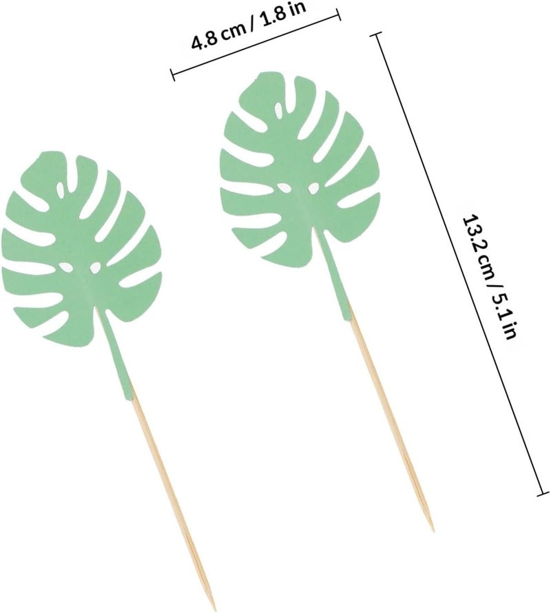 Healeved 30pcs Turtle Leaves Cake Picks Green Palm Leaf Party Cake Decorations Non-edible Tropical Toppers for Birthday and Festival Supplies - Image 2