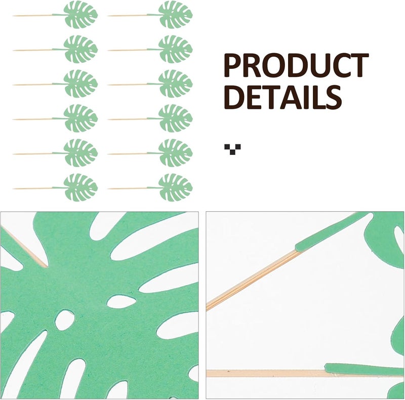Healeved 30pcs Turtle Leaves Cake Picks Green Palm Leaf Party Cake Decorations Non-edible Tropical Toppers for Birthday and Festival Supplies - Image 3