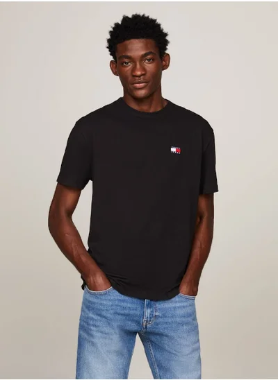 TOMMY JEANS Men's Badge Embroidery Featuring a Crew Neck T-Shirt -  Pure cotton, Black