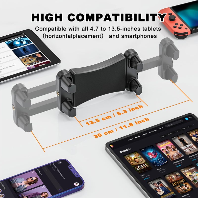Baishun Foldable Tablet Wall Mount Holder, 360° Rotation Tablet Holder Stand with Adjustable Extension Arm, Sturdy Metal Base, Kitchen Wall Mount Bracket Holder for All 4.7-12.9 Inch Tablet & Phones - Image 4