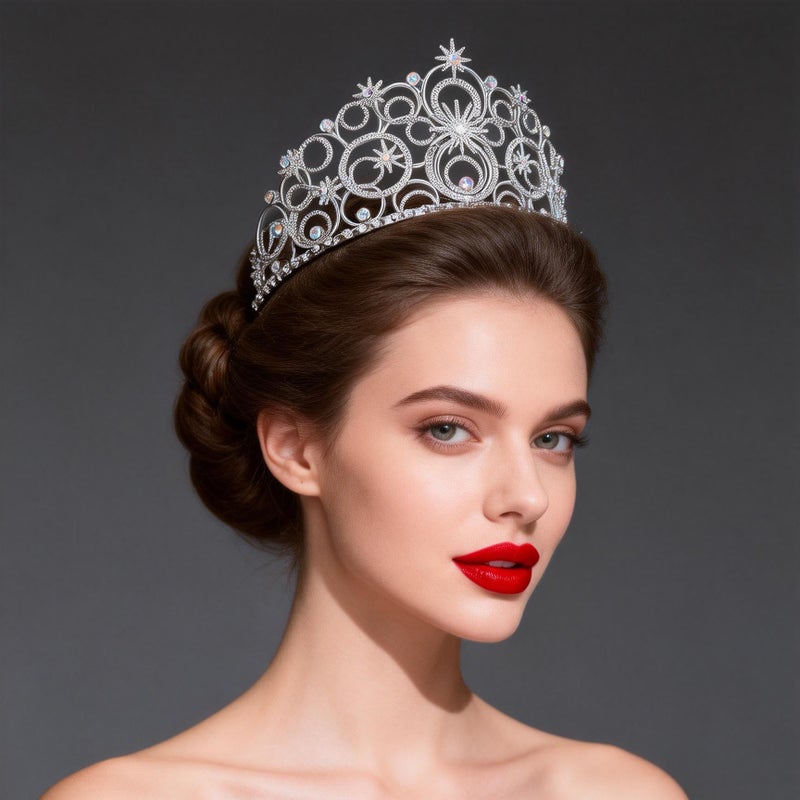 JITINX Crystal Crowns for Women, Crystal Tiara Bride Royal Queen Headband Princess Headpieces for Women Bridal Wedding Prom Birthday Party Crowns (Silver) - Image 4