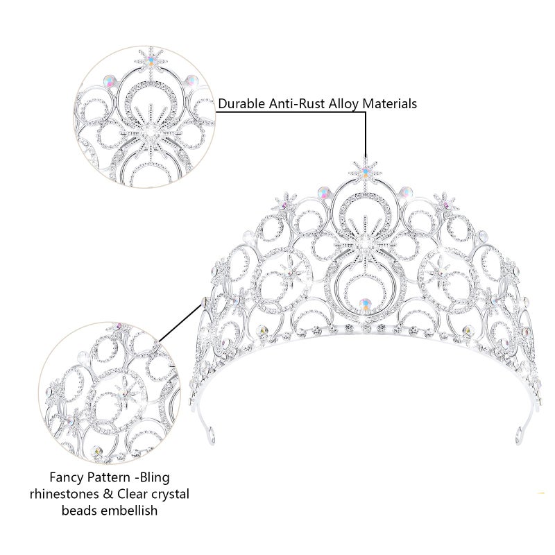 JITINX Crystal Crowns for Women, Crystal Tiara Bride Royal Queen Headband Princess Headpieces for Women Bridal Wedding Prom Birthday Party Crowns (Silver) - Image 3