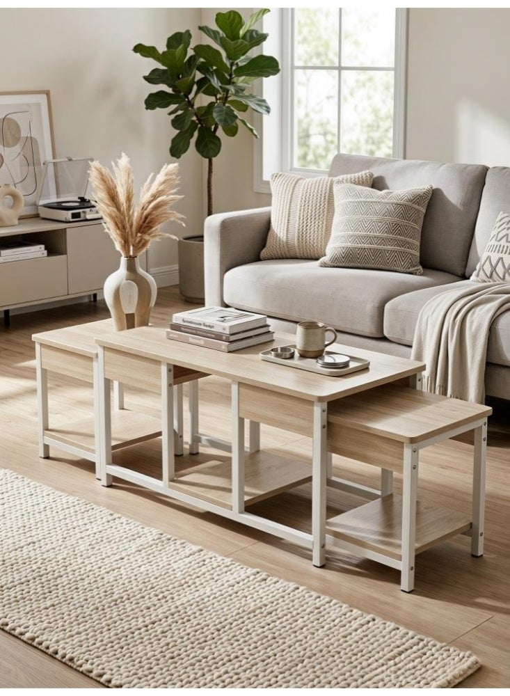 Zanotta Set of 3 Nesting Sofa Tables,TV Tables Small Coffee Table for Living Room and Office,Living Room Center Table,Combination End Table(Wood color) - Image 1