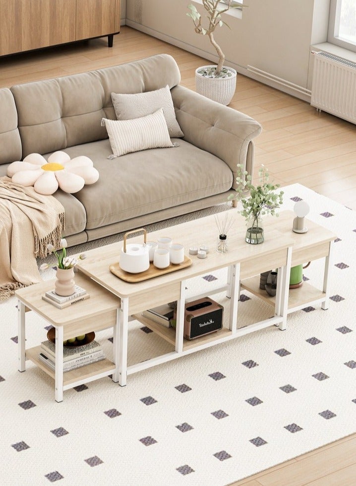 Zanotta Set of 3 Nesting Sofa Tables,TV Tables Small Coffee Table for Living Room and Office,Living Room Center Table,Combination End Table(Wood color) - Image 5