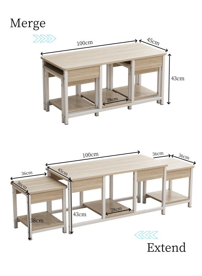 Zanotta Set of 3 Nesting Sofa Tables,TV Tables Small Coffee Table for Living Room and Office,Living Room Center Table,Combination End Table(Wood color) - Image 3