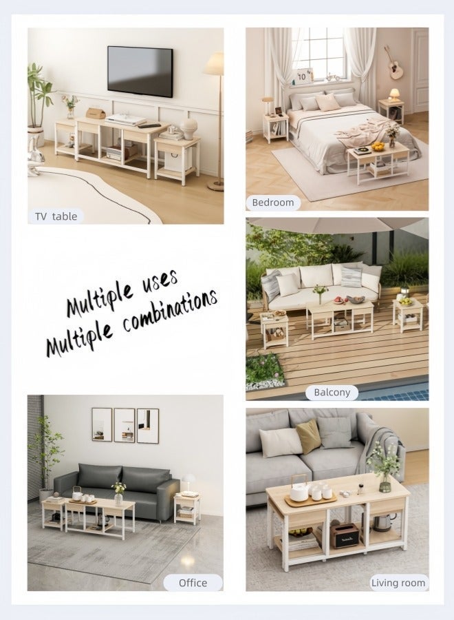 Zanotta Set of 3 Nesting Sofa Tables,TV Tables Small Coffee Table for Living Room and Office,Living Room Center Table,Combination End Table(Wood color) - Image 4