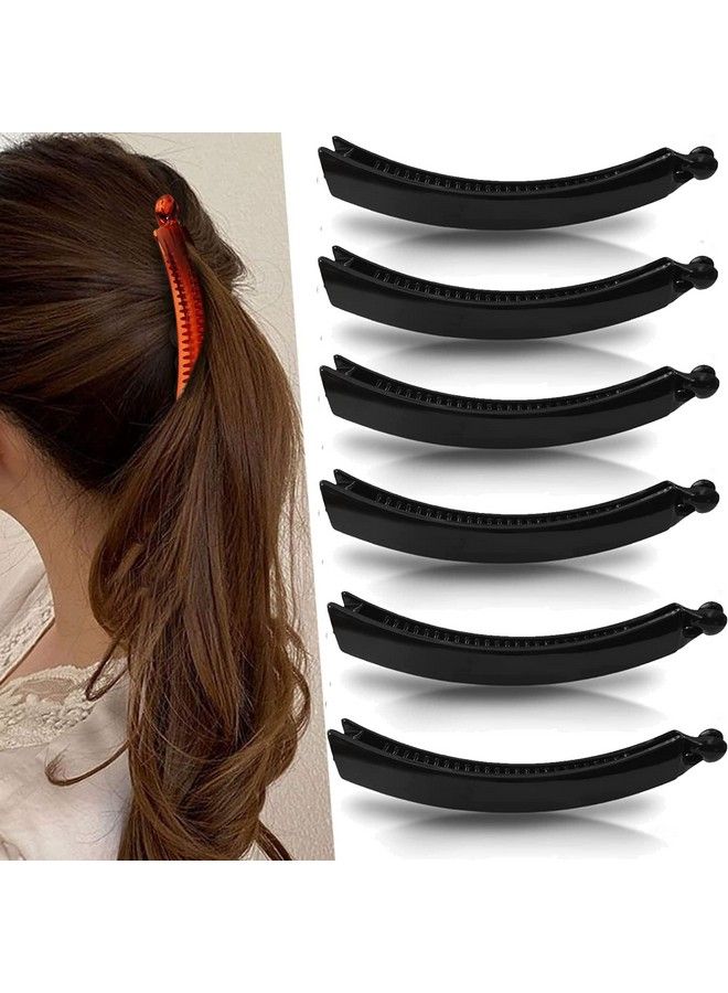 BIRDWARE Ponytail Holders Banana Clips Thick Curved Glossy Blackcolor Medium Size (Pack Of 6) For Women/Girls - Image 1