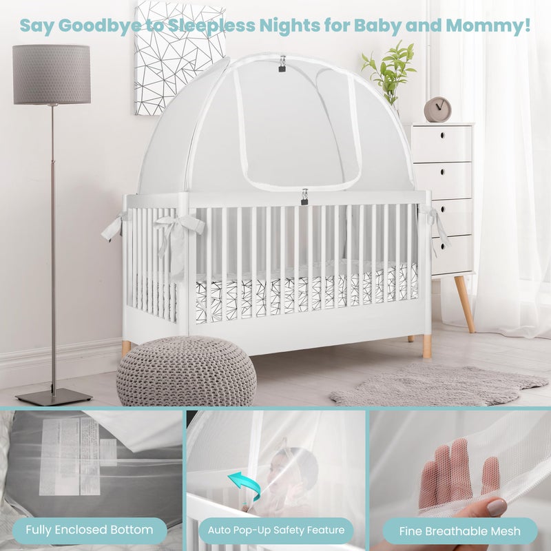 Pro Baby Safety Pop Up Crib Tent, Fine Mesh Crib Netting Cover to Keep Baby from Climbing Out, Prevent Falls and Mosquito Bites, Safety Net Canopy - Sturdy & Stylish Infant Crib Topper - Image 4