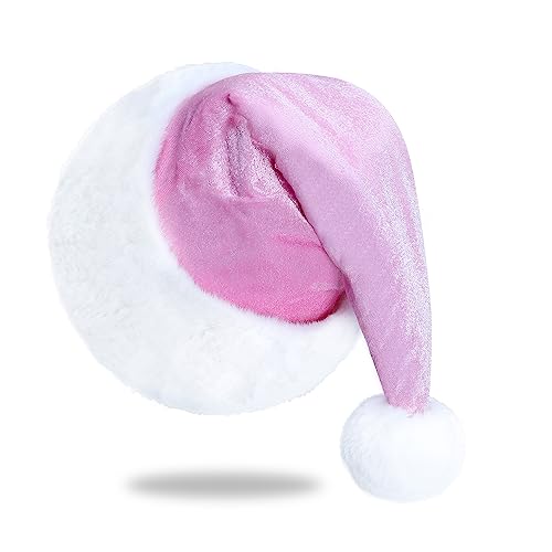 Eoocan Santa Hat Santa Hat for Adults Unisex Velvet Comfort Light Pink Christmas Hats Extra Thicken Classic Plush for Christmas New Year Festive Holiday Party Supplies - Image 1