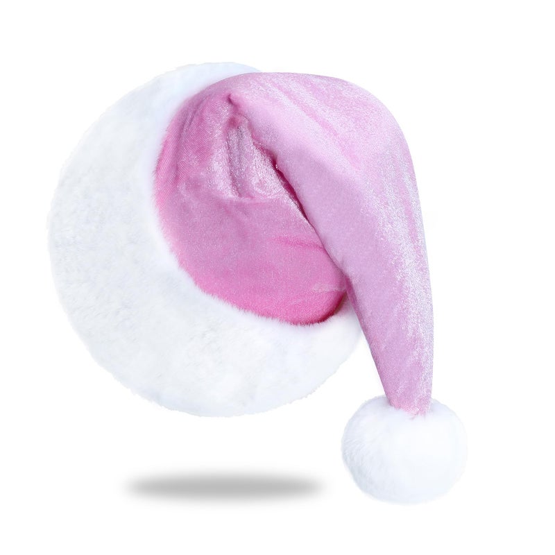 Eoocan Santa Hat Santa Hat for Adults Unisex Velvet Comfort Light Pink Christmas Hats Extra Thicken Classic Plush for Christmas New Year Festive Holiday Party Supplies - Image 2
