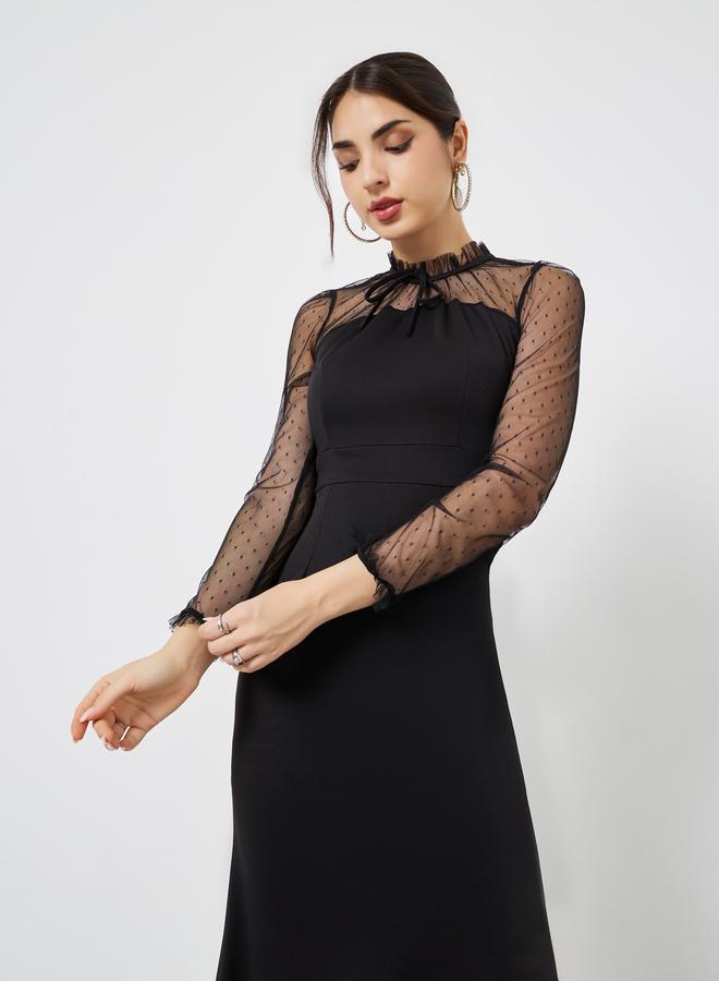 ستايلي فستان طويل بحافة ميرميد وأكمام شبكية - Image 3