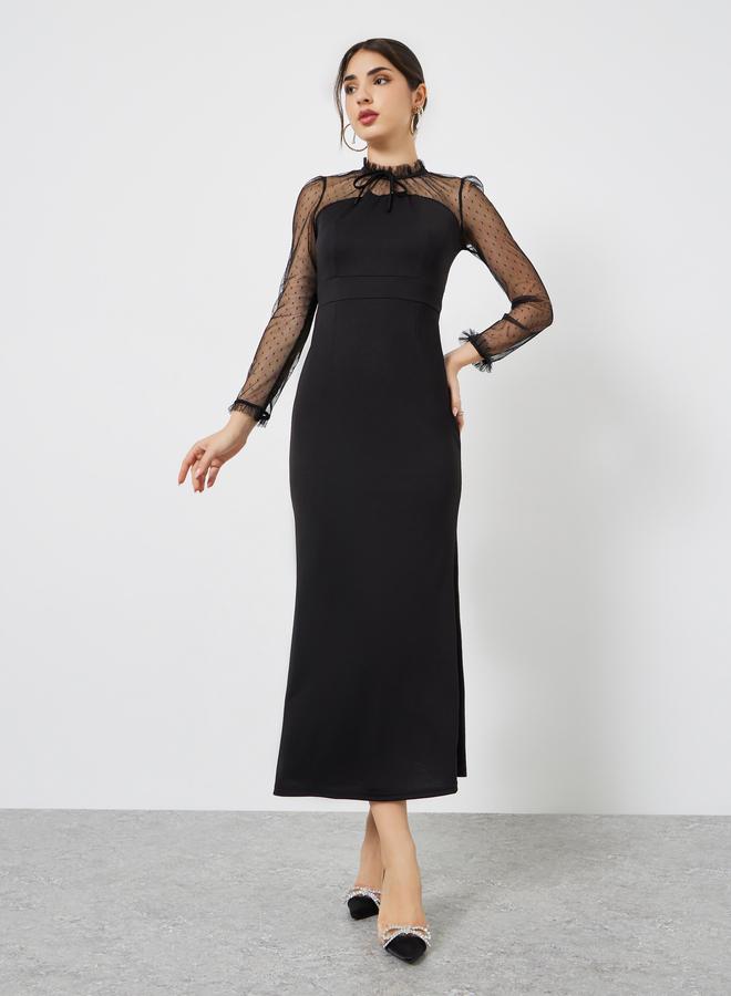 ستايلي فستان طويل بحافة ميرميد وأكمام شبكية - Image 2