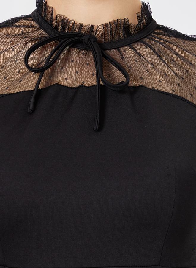 ستايلي فستان طويل بحافة ميرميد وأكمام شبكية - Image 4